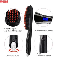 Быстрая Электрический утюжок для волос Кисть ионов гребень Расческа Электрический Гладкий выпрямляющая волосы расческа Flat Iron ЖК-дисплей Дисплей гребни