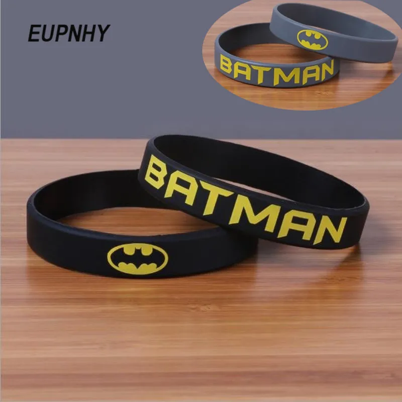 

EUPNHY Black/Grey Silicone Bracelet Batman Logo Sports Wristband Bracelet Bangle for Men Women Rubber Elastic Cuff Bracelets