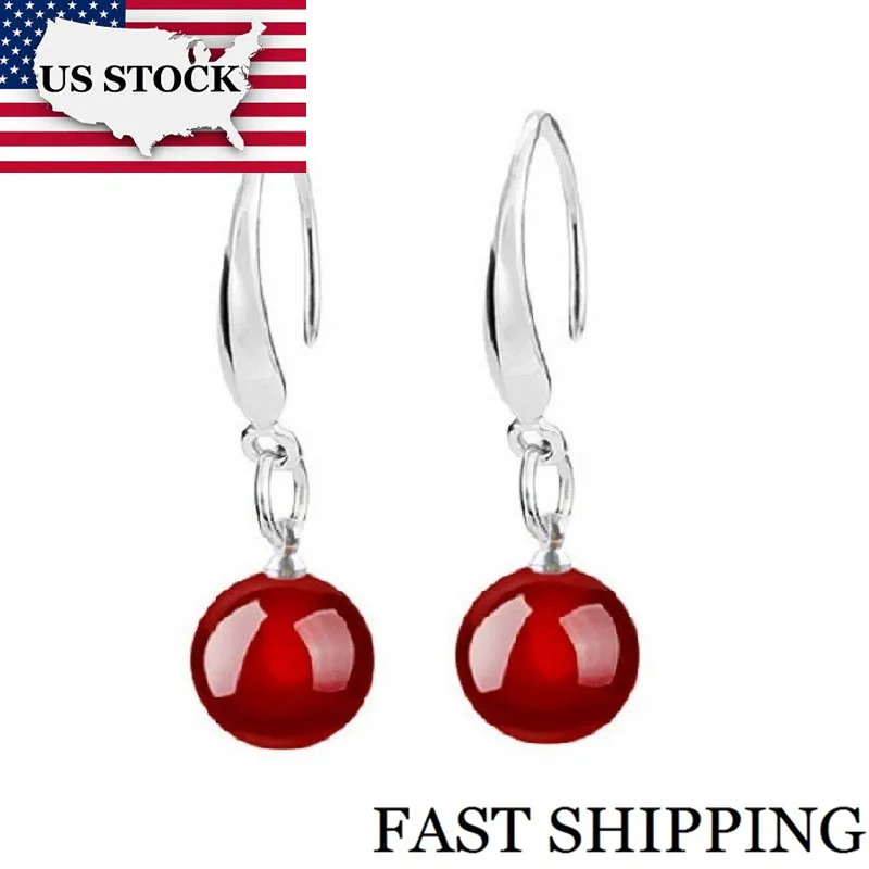 Женские серьги подвески серебряного цвета с красными камнями|dangling earrings for women|dangle