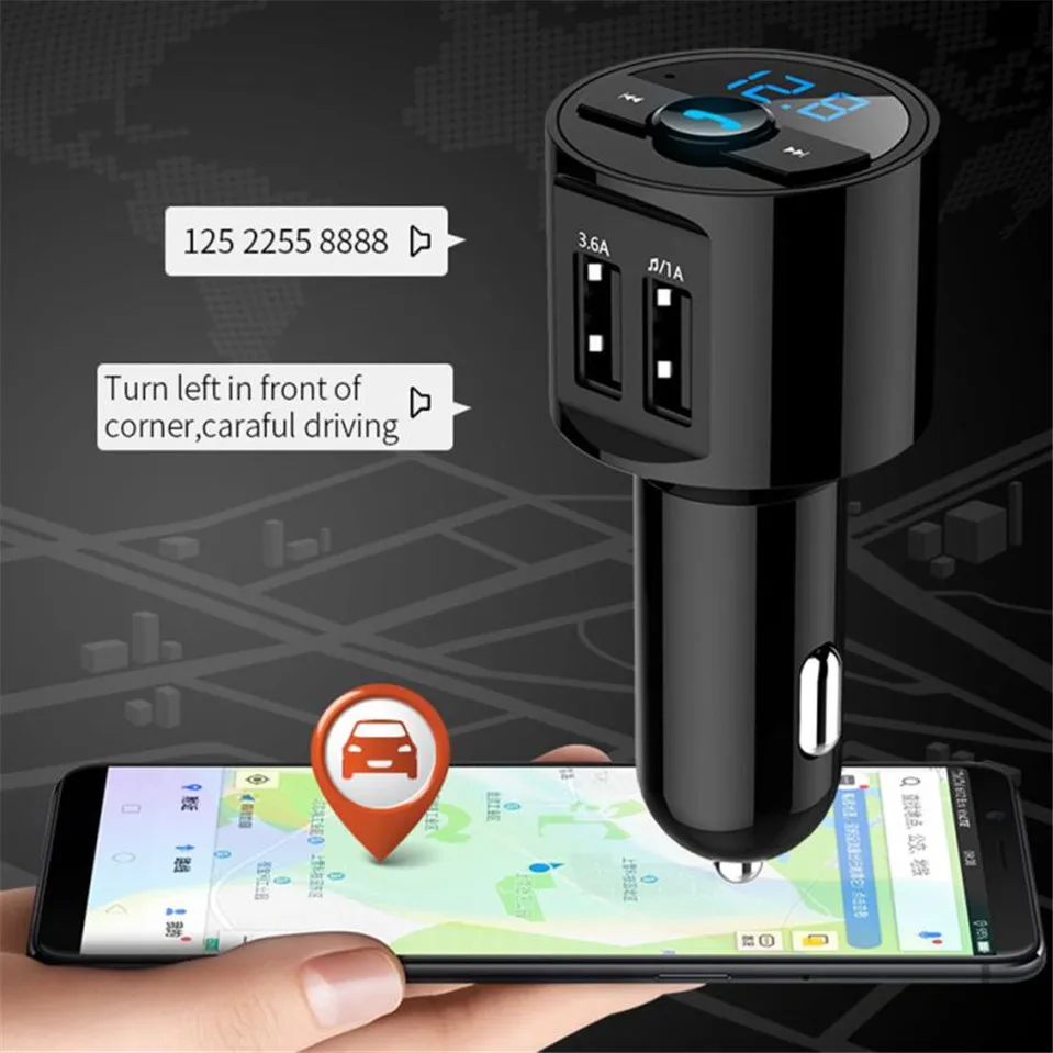 Bluetooth 4,2 версия автомобильный комплект MP3 беспроводной fm-передатчик двойной USB зарядное устройство Handsfree Поддержка открытые голосовые подсказки номер звонящего#1