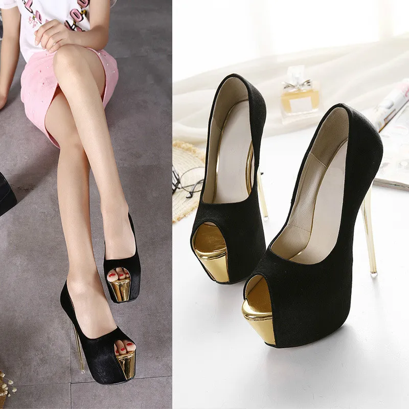 New Women Pumps Shoes Summer Thin High Heel Super High (8cm-up) Peep Toe Slip-On Platform Shallow Party Lady Club Female Shoes