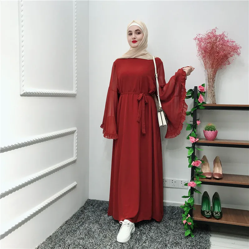 Chifffon Vestidos Рамадан кафтан абайя, арабское мусульманское Макси платье кафтан Elbise Hijab Eid платья Robe Femme Musulmane