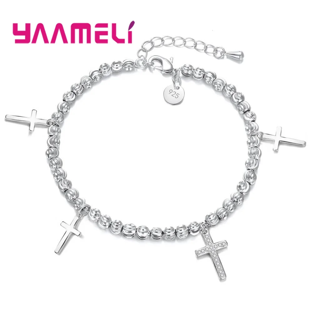Модные Браслеты mujer moda 925 пробы серебряные очаровательные браслеты с подвеской в виде креста с блестящим камнем