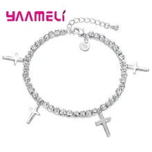 Модные Браслеты mujer moda 925 пробы серебряные очаровательные браслеты с подвеской в виде креста с блестящим камнем