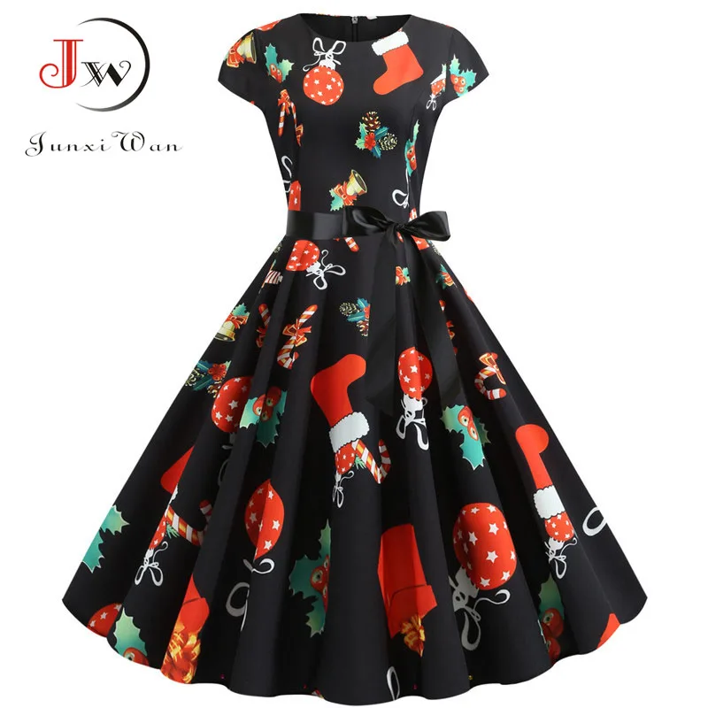 

Christmas Dress 2019 Summer Short Sleeve Women Vintage Evening Party Dress Swing Casual A-Line Elegant Print Vestidos Plus Size