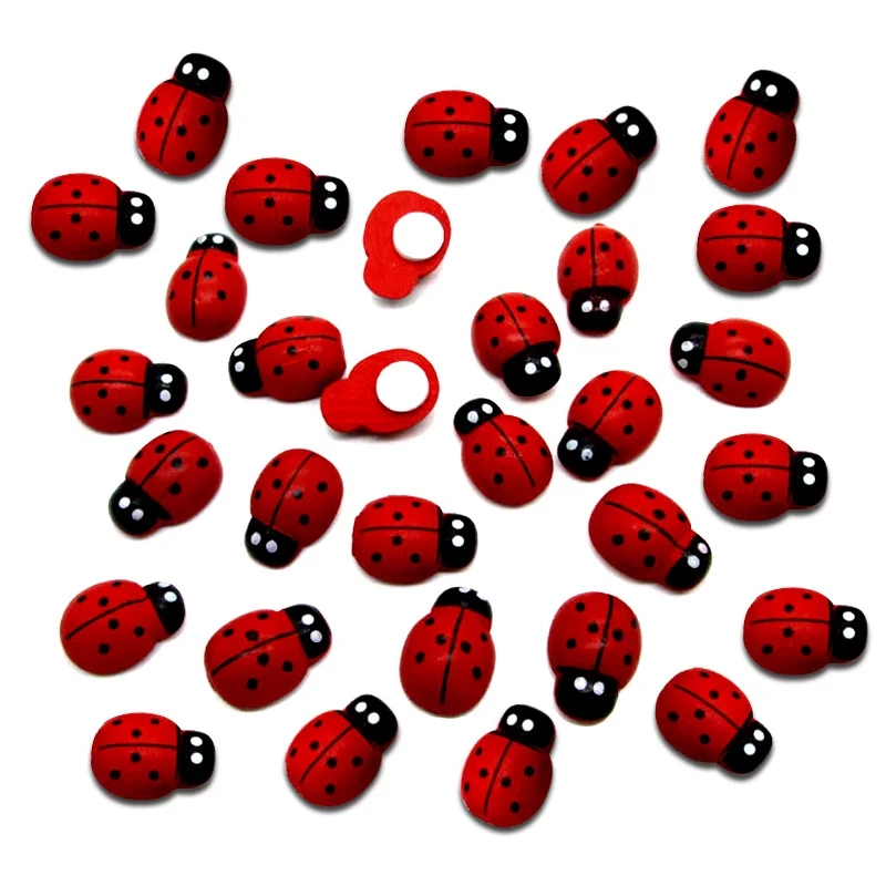 50pcs Red Ladybug Wood Sewing Buttons For Clothes Craft Flatback