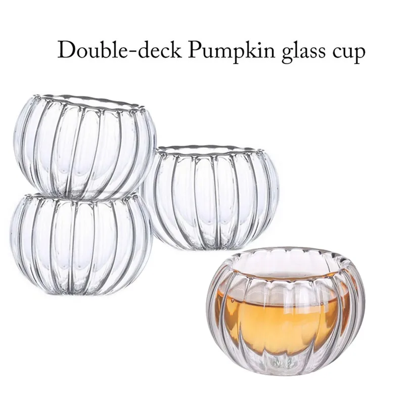 

Heat-resistant glass tea cup double layer home pumpkin shape cup can be equipped with glass teapot Tazas 40JULY09