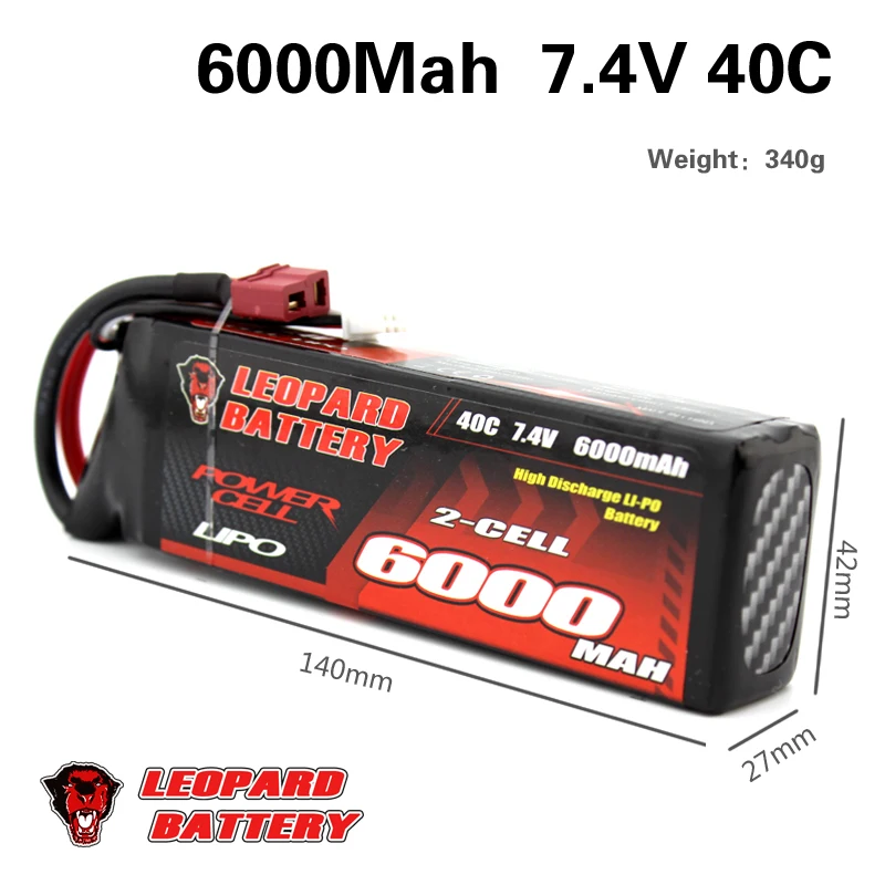 

2PCS LEOPARD Lipo Battery 2S 6000mAh 7.4V Battery Pack 50C Battery for TRAXXAS SUMMIT E-REVO HPI FLUX