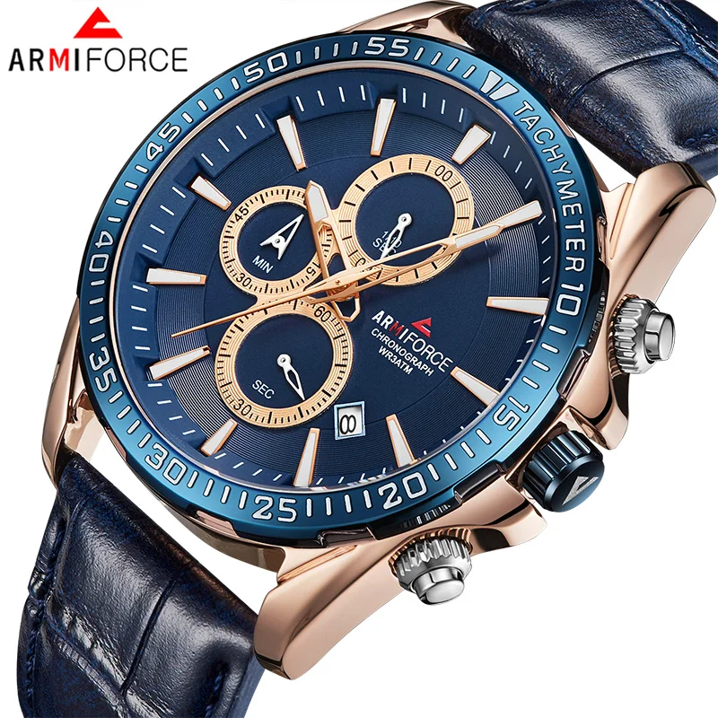 Mens Watchs New Brand ARMIFORCE Men's Army Military Sport Watches Male Leather Waterproof Date Quar