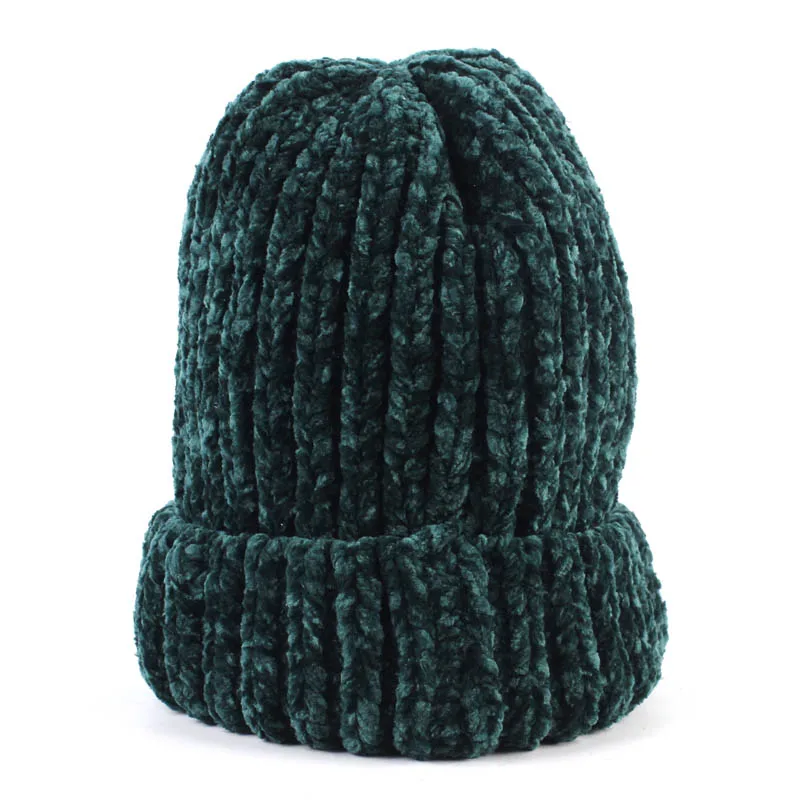 Geebro, женская зимняя шапка, новинка, смешанные цвета, ручная работа, вязанная крючком, громоздкая шапочка для женщин, осенняя грубая плотная шапка - Цвет: Green