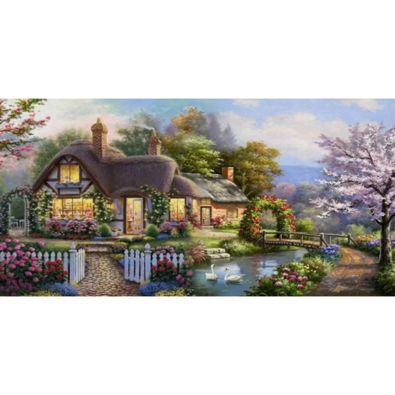 2017 Diy 5d Diamond Painting Garden Bungalow Landscapes Mosaic Cross Stitch Kits Diamonds Painting Embroidery Home Decoration