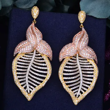 

GODKI 69mm Luxury Hollow Leaves Flower Full Micro Cubic Zirconia African Bridal Party Dress Earring Fashion Jewelry for Women