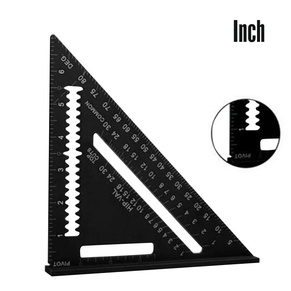 7/12 дюймов алюминиевый сплав черный треугольник линейка метрический дюймовый измерительный инструмент линейка для деревообработки Угол транспортир высокой точности