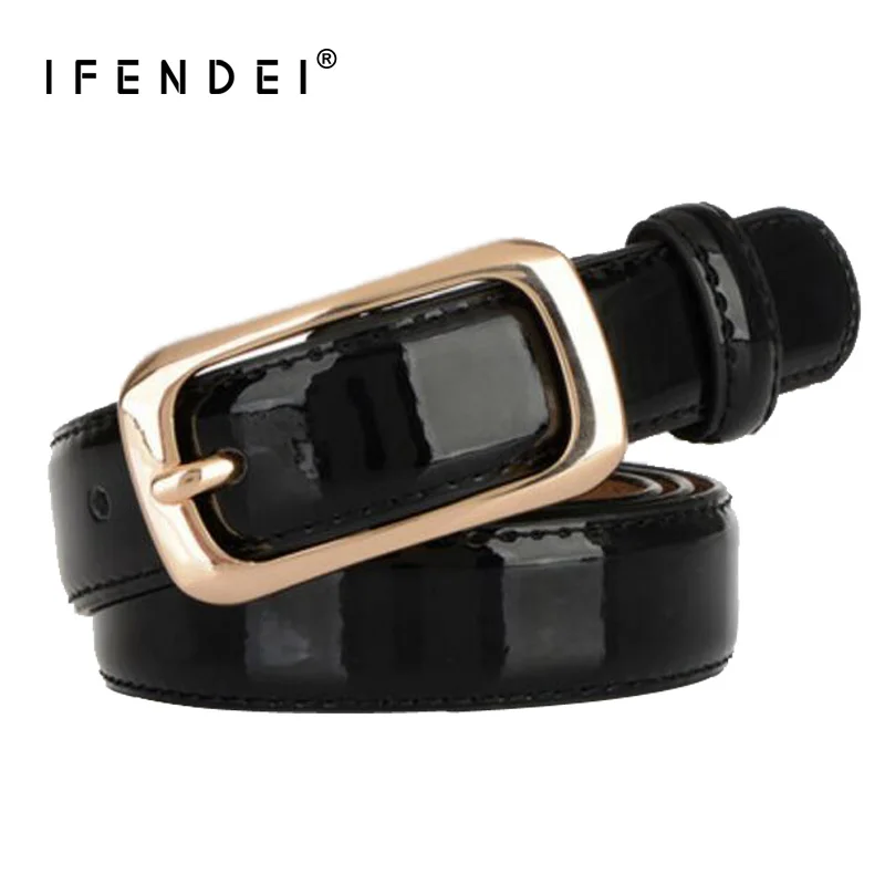 

IFENDEI Split Leather Belt Designers For Women Blue Patent Leather Cowhide Narrow Belts Waist Fashion Women's Wild Black Strap