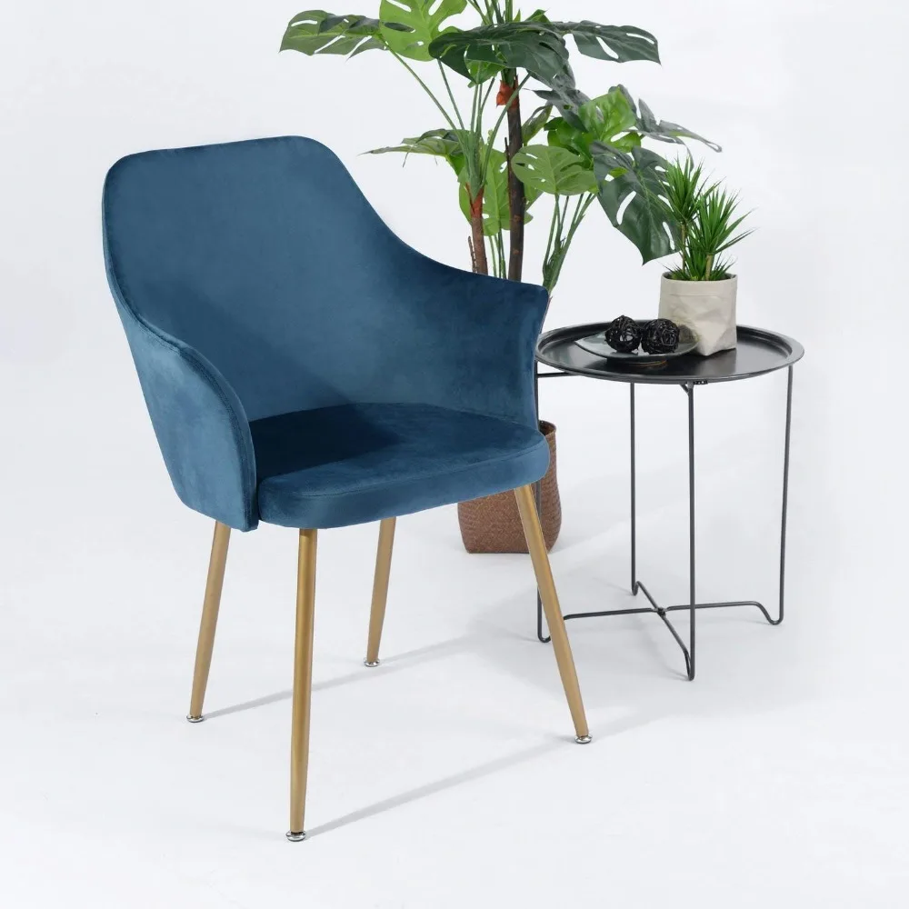 EGGREE Modern Soft Velvet Chair Dining Armchair Armchair Upholstered Back and Cushion, Metal Legs in Spray Gold Finish, Blue EGGREE Modern Soft Velvet Chair Dining Armchair Armchair Upholstered Back and Cushion, Metal Legs in Spray Gold Finish, Blue