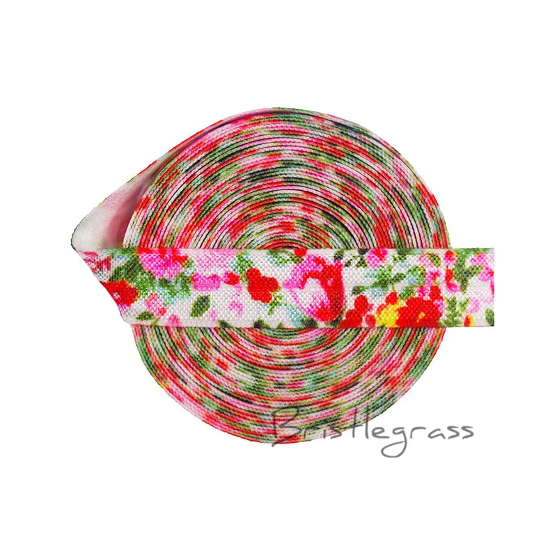 

BRISTLEGRASS 5 Yard 5/8" 1.5cm Flower Leaf Print FOE Fold Over Elastic Spandex Band Hair Tie Headband Tutu Dress DIY Sewing Trim