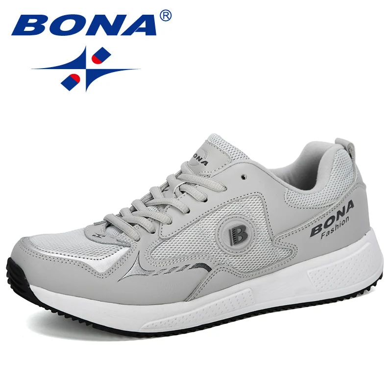 BONA/Новинка года; классические кроссовки для бега; мужские кроссовки; Мужская Спортивная обувь на открытом воздухе; дышащая прогулочная обувь для бега - Цвет: Light gray dark grey