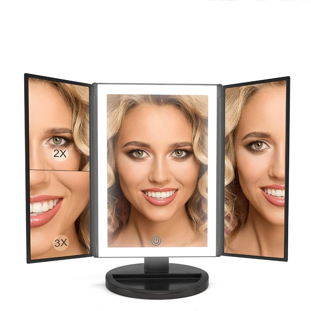 

Fashion black Dual Power Makeup Vanity Mirror with 36 LED Lights 180 Adjustable Rotation Cosmetic Trifold Lighted mirror