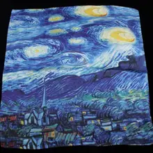 Роскошный брендовый атласный шарф 55x55 см большой квадратный платок Ван Гог звездное небо картина маслом обертывание Горячая мусульманская тюрбан Девушка повязка на голову