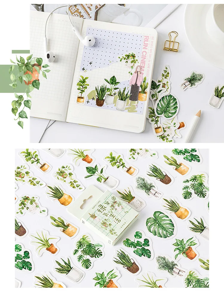 Зеленые растения бумаги маленький дневник мини японский милый коробка наклейки Набор Скрапбукинг милые хлопья журнал канцелярские товары