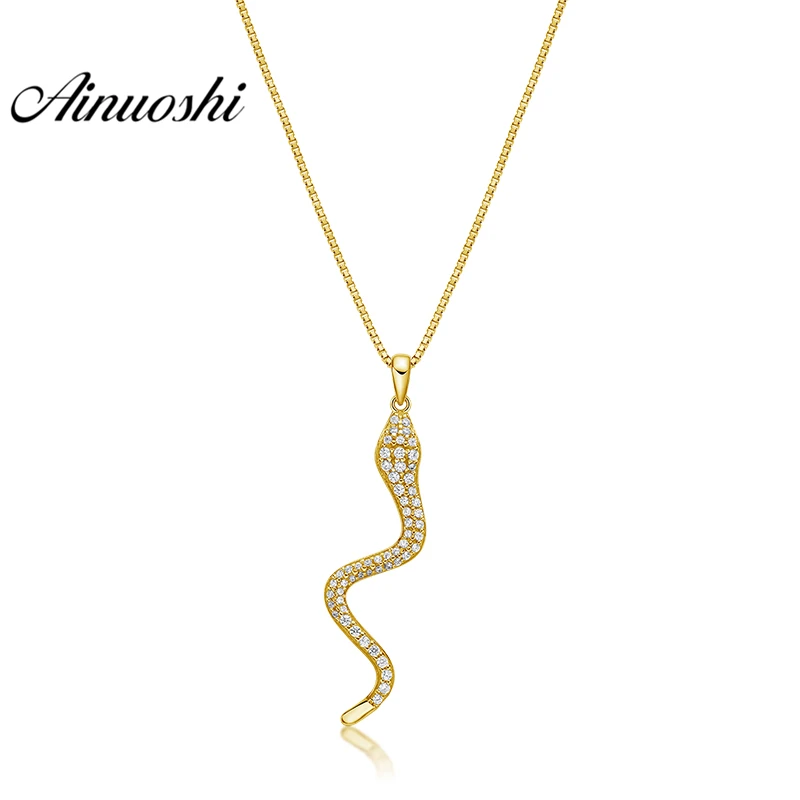 

AINUOSHI 10K Solid Yellow Gold Pendant Swing Snake Pendant SONA Diamond Women Men Children Jewelry Vivid Animal Separate Pendant