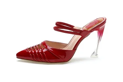

Women Elegant Solid Red Pointed Toe Hollow Out Sandals Summer Fashion Slip On Gladiator Dress Shoes Strange Transparent Heels