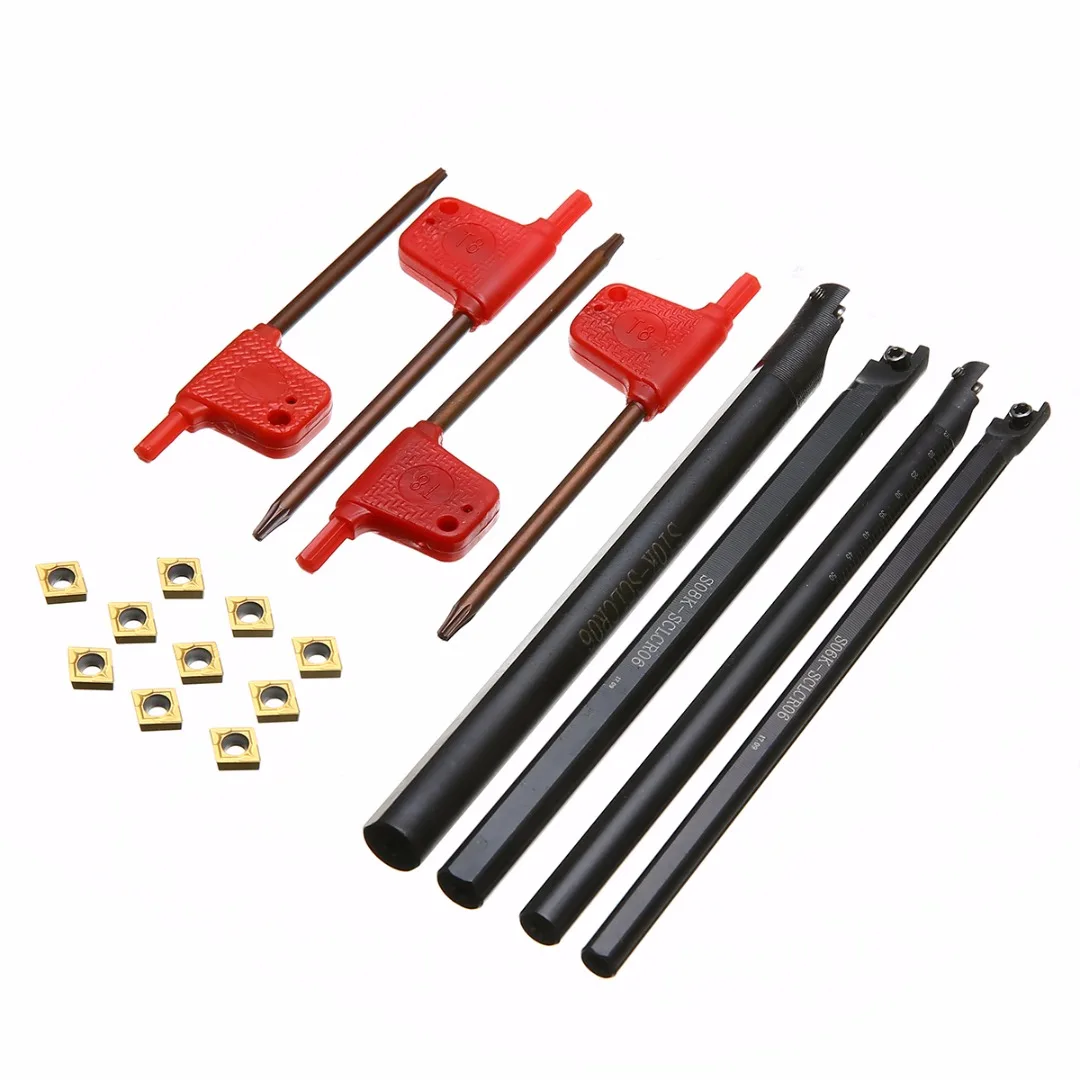 Practical CNC Lathe Turning Tool 4pcs 6/7/8/10mm SCLCR06 Boring Bar 125mm Length Holder +10pcs CCMT060204 Carbide Inserts Blades