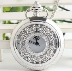 Модные кварцевые серебряные часы с цветком римские цифры полые кулон цепочки и ожерелья карманные часы для женщин и мужчин подарок часы