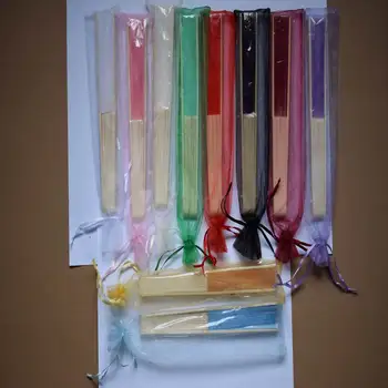

Free shipping Wholesale 50pcs/lot White Elegant Folding Silk Hand Fan with Organza Gift bag Wedding & Party Favors Gift
