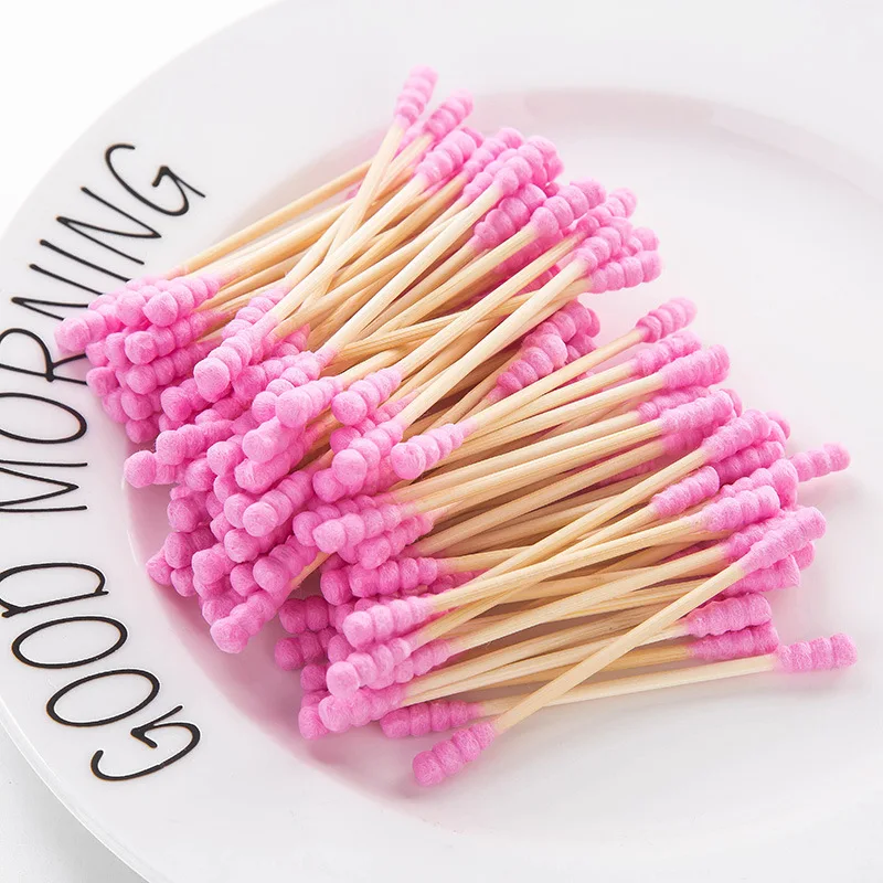 100pcs/pack Disposable Cotton Swabs Ears Clean Cotton Spiral Sticks Makeup Applicator Swab Eyebrow Lipsticks Cotton Buds Tip