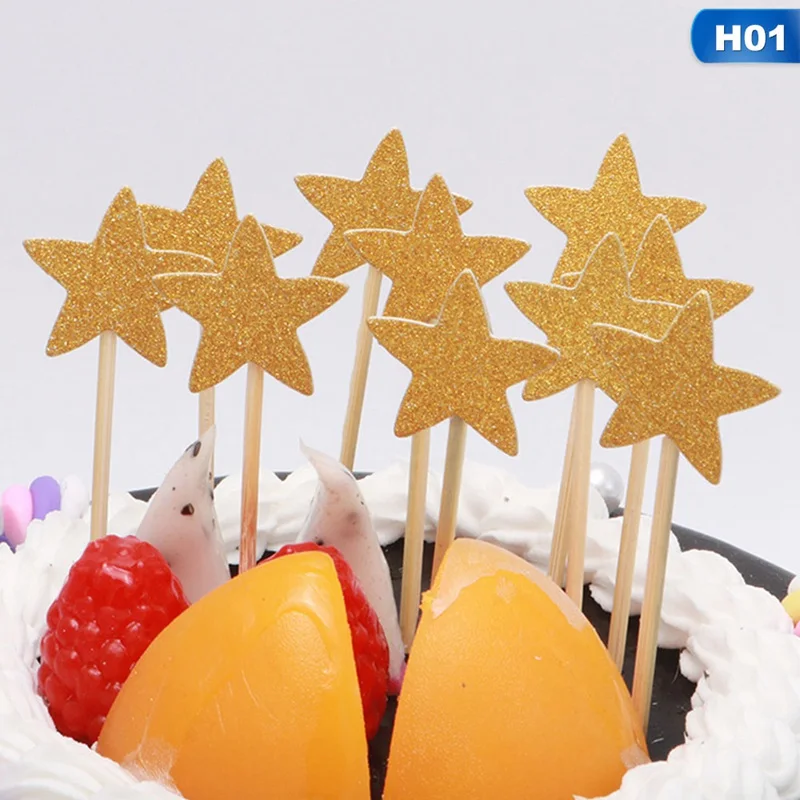 

10 Pcs/lot Glitter Star Cake Topper Birthday Cake Decoration Cupcake Flag Baby Shower Kids Party Wedding Favor Supplies
