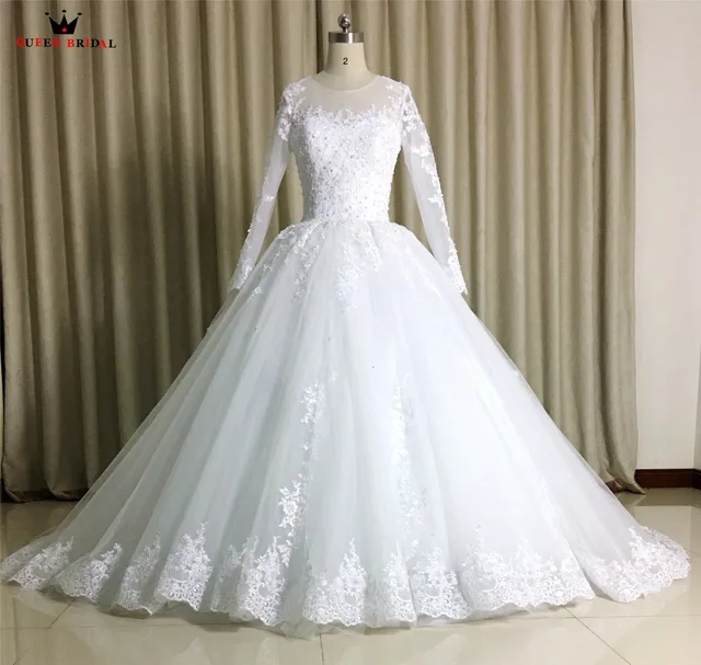 por encargo vestidos de novia manga larga mullida encaje bordoneado
