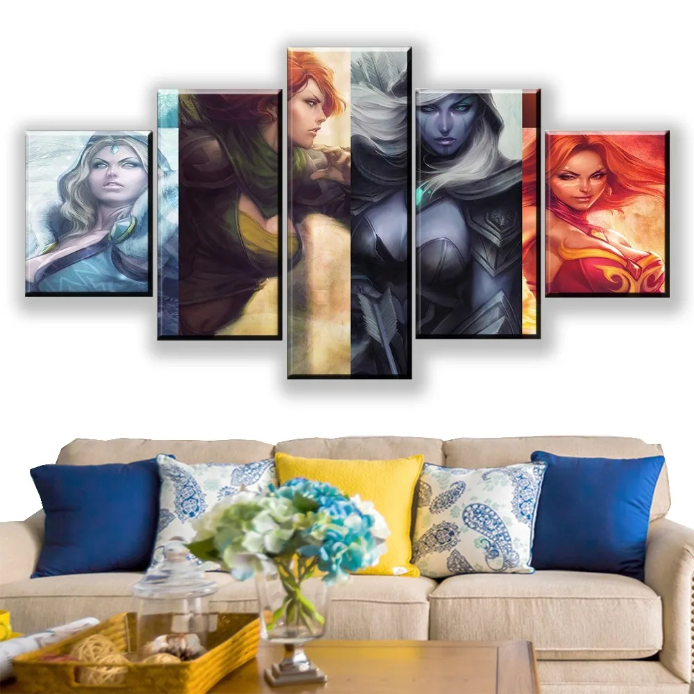 Home Decoration Wall Artwork Canvas Paintings 5 Pieces DOTA 2 Pictures Hd Prints Modern Game Poster