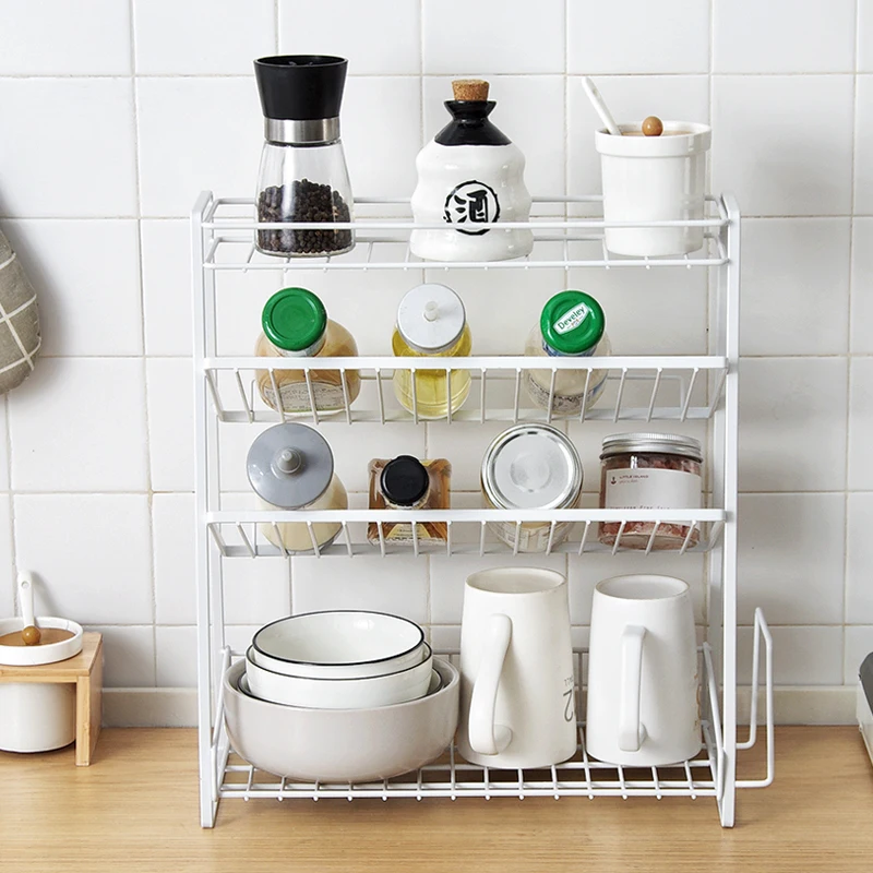 

Iron kitchen shelf seasoning storage rack household space four-storey storage shelf Kitchen Spice Non-folding Rack Metal