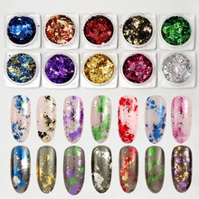 1 коробка алюминиевый неправильный голографический Блестящий Порошок для ногтей красочные хлопья маникюрные ногти блестки зеркальные блестки