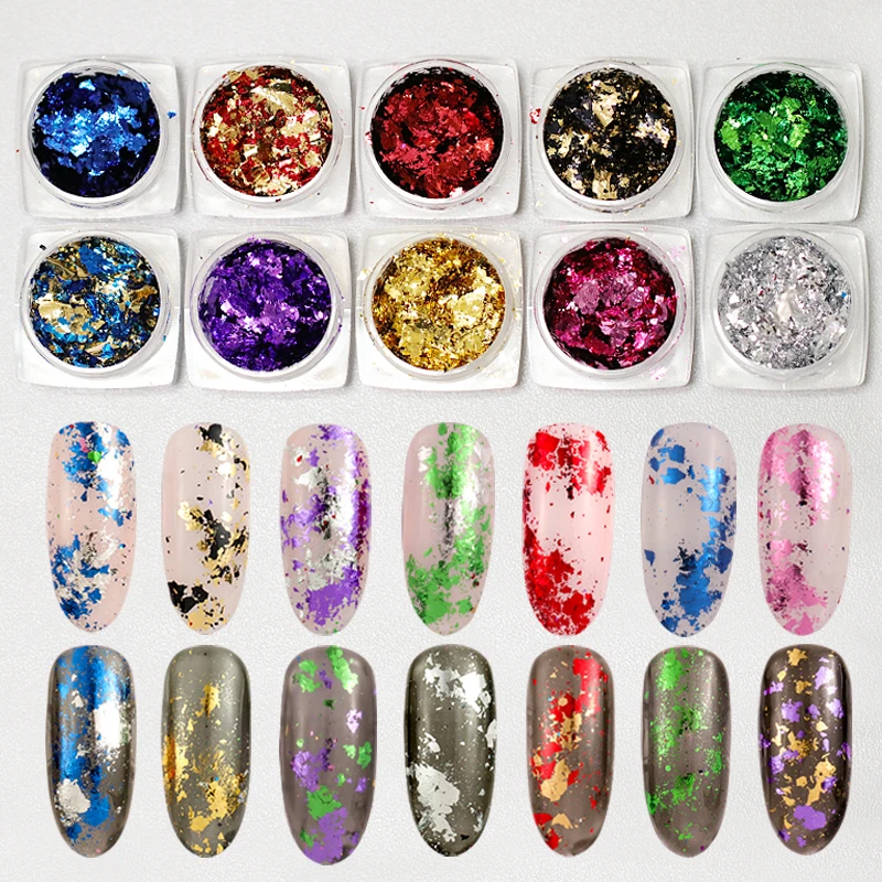 

1 Box Aluminum Irregular Holographic Glitter Powder Nail Colorful Flakes Manicure Nail Sequins Mirror Paillette Tips