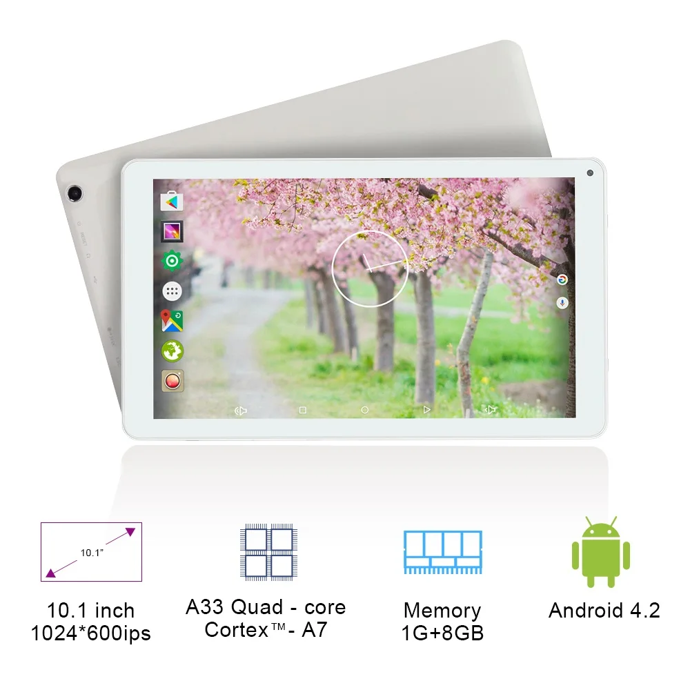 YUNTAB 10,1 дюймов D102 Android4.2 планшетный ПК Allwinner A33 4 ядра Процессор, 1024*600 HD Разрешение с двойной Камера 5500 мАч Батарея