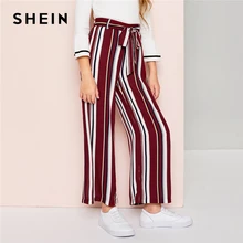 SHEIN/Детские элегантные штаны в полоску с поясом и широкими штанинами для девочек; детская одежда; коллекция года; весенние брюки с эластичной резинкой на талии; повседневные штаны