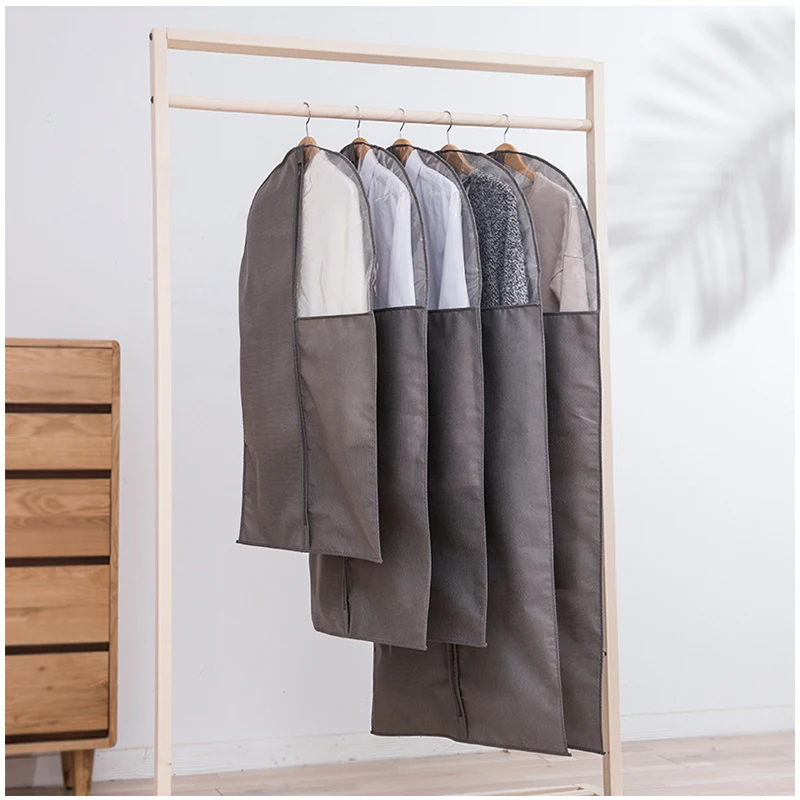 luluhut clothes dust cover grey color long cover bag with zipper big coat suit hanging bag with clear window clothes protector