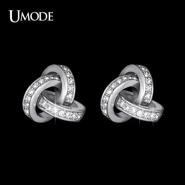 UMODE Brand White Gold Color Cubic Zirconia CZ Accent Inspired Twist Love Knot Simulated Post Stud Earrings AUE0141