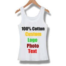 Personalizado Tanques Top Sem Mangas Feminina camisa Das Mulheres T de Verão de Algodão Elastic Menina Tees Camisas T-shirt Camiseta Básica Fino Sexy Feito logotipo