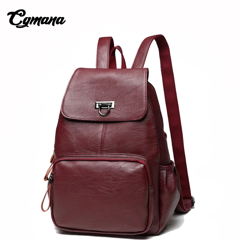 

CGMANA High Quality Soft Leather Backpack Women 2018 Fashion Casual Daily Feminine Backpack Simple School Bags Travel Bags Bolsa