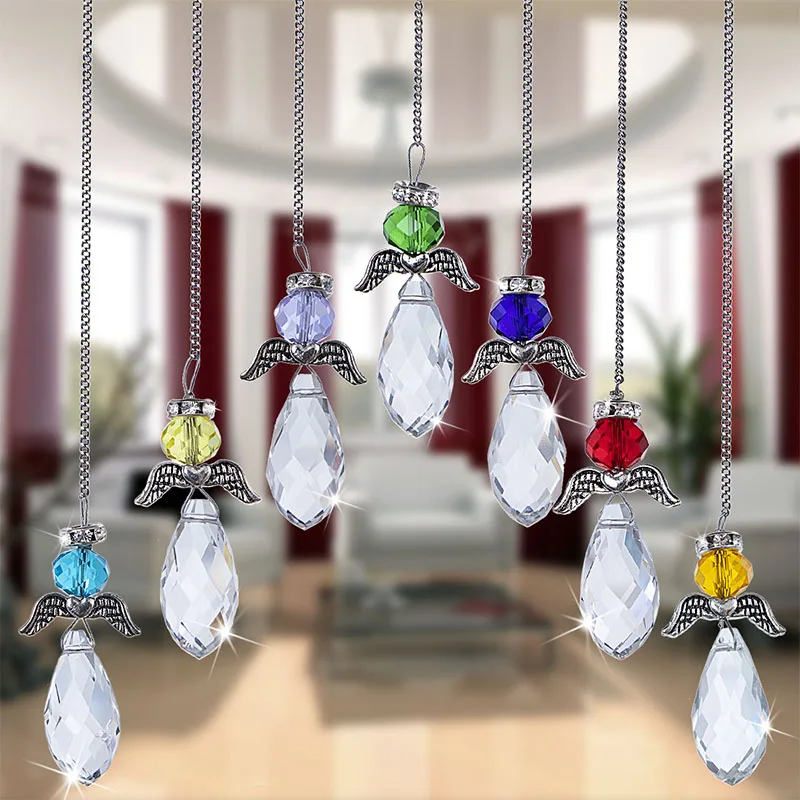 H&D Set of 7,Hanging Crystal Guardian Angel Stained Glass Suncatcher Rainbow Maker Window Curtains Ornament Xmas Gift Home Decor