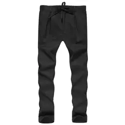 Высокое качество 2019 Брендовые мужские летние льняные брюки мужские свободные брюки повседневные тонкие прямые брюки для мужчин