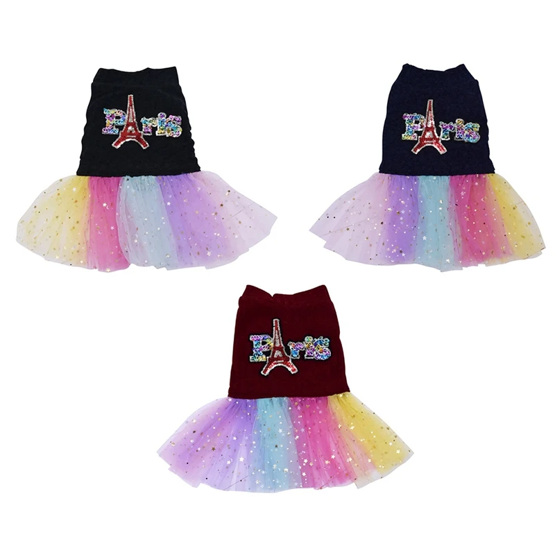 Осенне-зимний костюм для домашних животных Одежда для собак для девочек, красочное модное платье для девочек для маленьких средних собак для щенков
