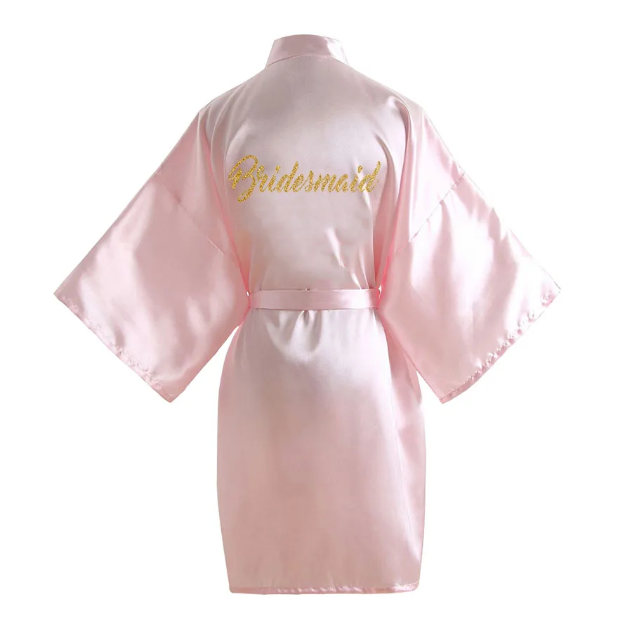 Халат блестящее кимоно с золотыми буквами, атласная пижама Свадебный халат подружка невесты, сестра, мать невесты, халаты - Цвет: Pink-Bridesmaid