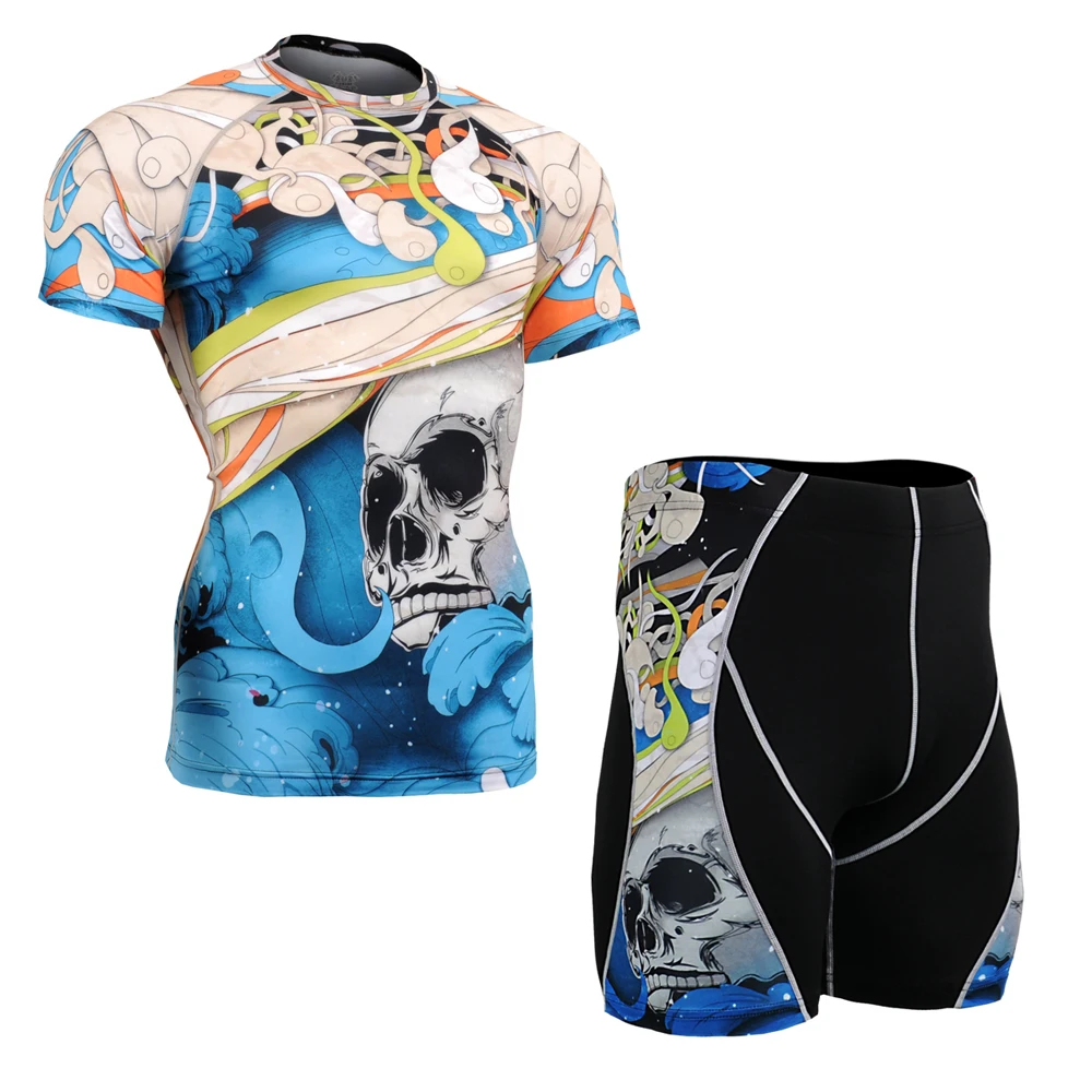 Leven op track Korte Mouw Shirt & Shorts Running Pak Strakke Gym Training MMA Workout Fitness Yoga Set mannen Compressie Leven op track Korte Mouw Shirt & Shorts Running Pak Strakke Gym Training MMA Workout Fitness Yoga Set mannen Compressie