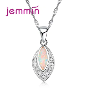 Jemmin Women Female Graceful Silver Necklace Elegant Rainbow Opal Leaf Pendant Authentic 925 Sterling Silver Jewlery Christmas