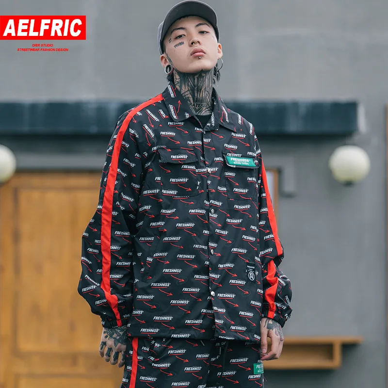 

AELFRIC Full Letter Print Fashion Jackets Coats 2018 Autumn Winter Loose Casual Streetwear Hip Hop Jacket Harajuku Outwear Fs25