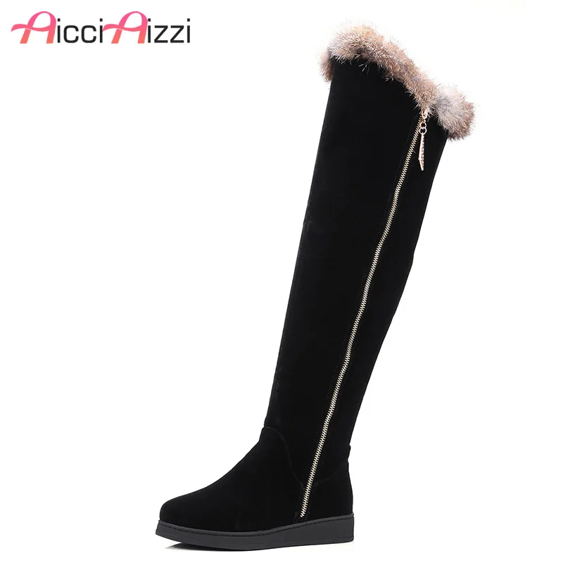 

ZALAVOR Size 34-43 Women Over Knee Boots Zipper Flats Boots Thick Fur Shoes Cold Winter Botas Warm Long Boots Women Footwears